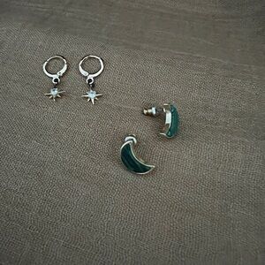 Gold and Green celestial Moon Earrings Set